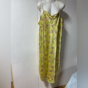 Jaclyn Smith Yellow Satin Slip Dress with Green and Purple Spiral Print